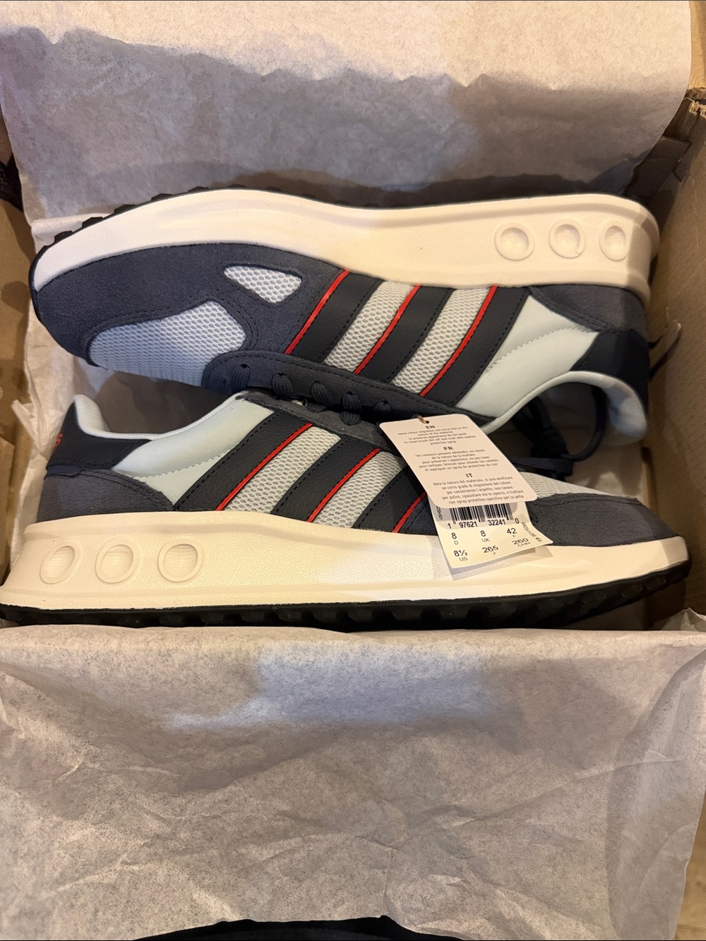 adidas Run 84 Men's Navy Gray & Light Blue Sneakers with Red Stripes